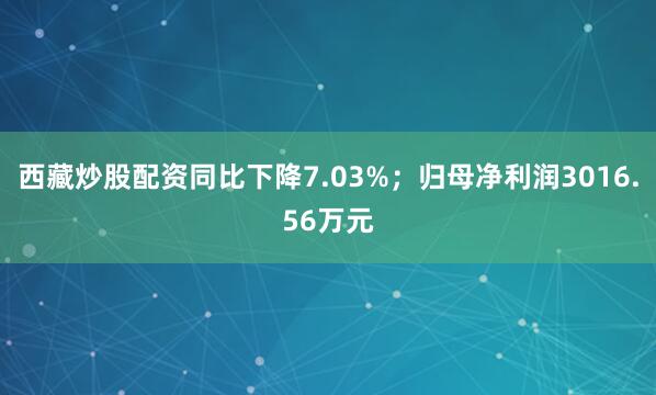 西藏炒股配资同比下降7.03%；归母净利润3016.56万元